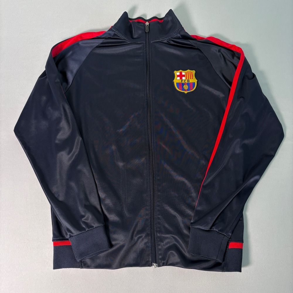 FC Barcelona Mens Track Jacket Navy Blue Red Full Zip Soccer FCB Crest Sz L